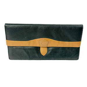 Vintage 80s Christian Dior Wallet Women Blk Leather Clutch CD Logo Envelope Bag‎
